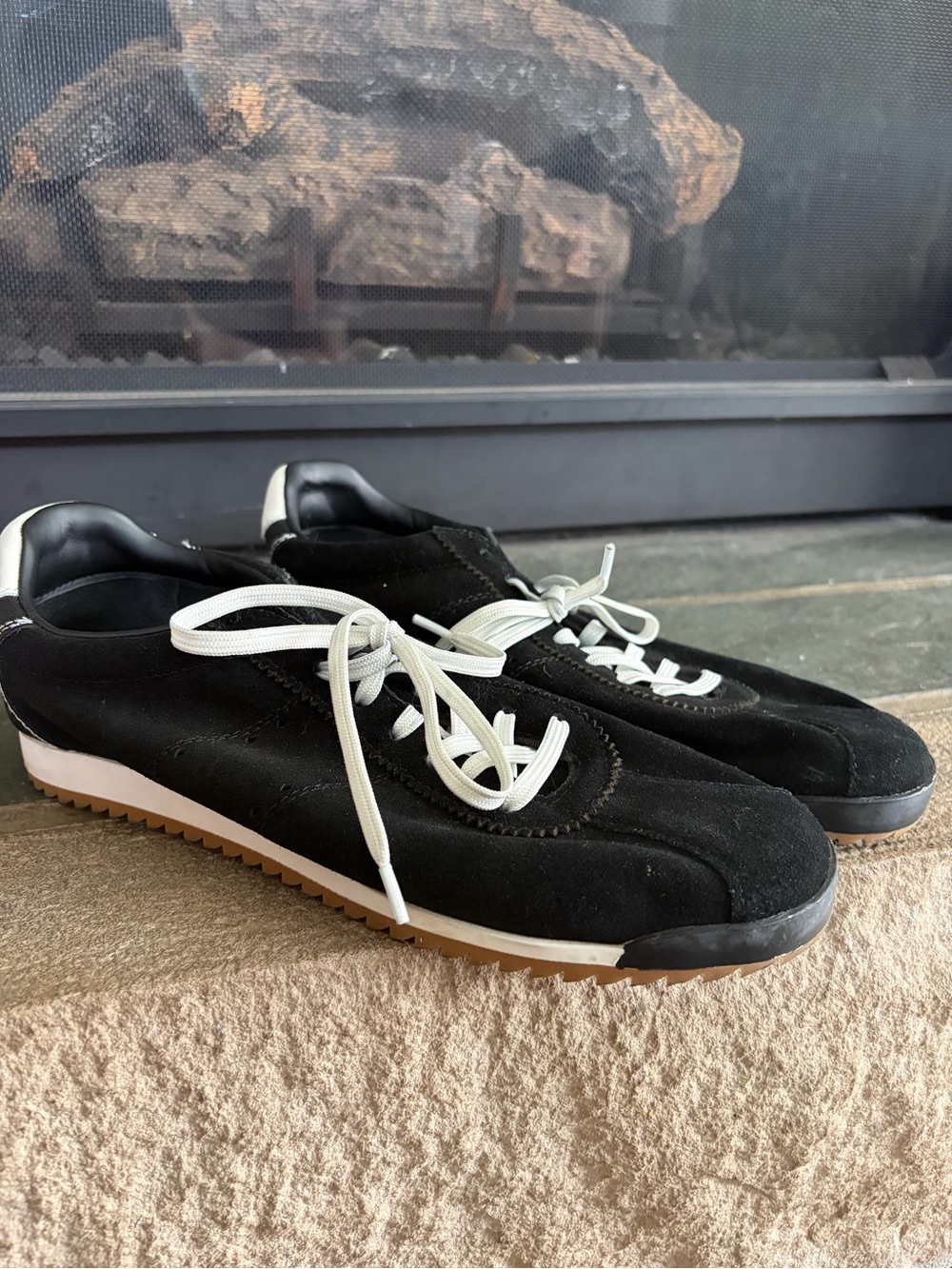Steve Madden Black Suede Sneakers with White Laces and Gum Sole